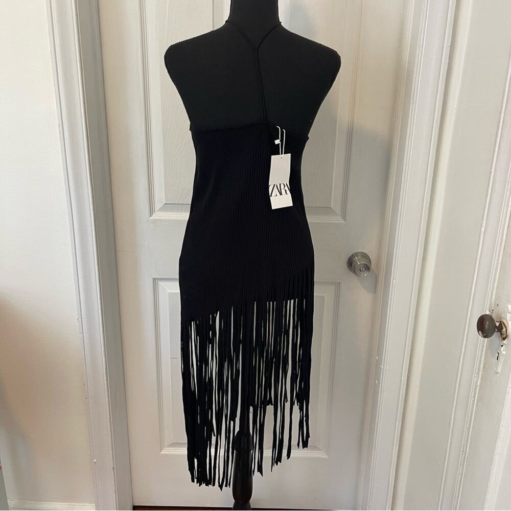 Zara Black Asymmetric Fringe Halter Dress - Picture 10 of 11
